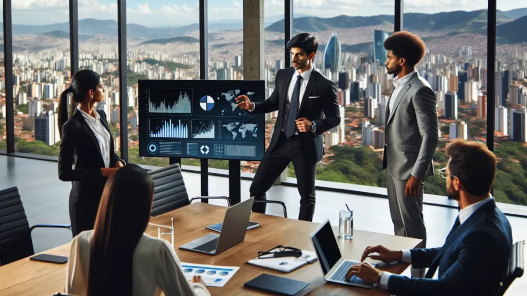 Consultoria Contábil para Empresas em BH 1 Especialista em consultoria contábil orientando uma empresa em BH - ilustração