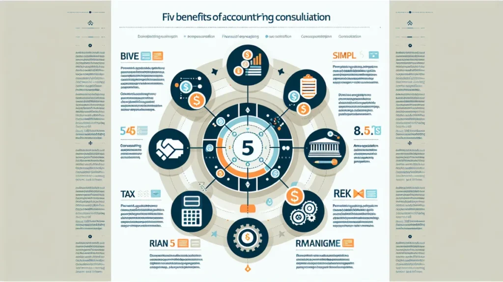 Consultoria contábil para pequenas empresas em Belo Horizonte destacando os 5 benefícios da consultoria contábil. - ilustração