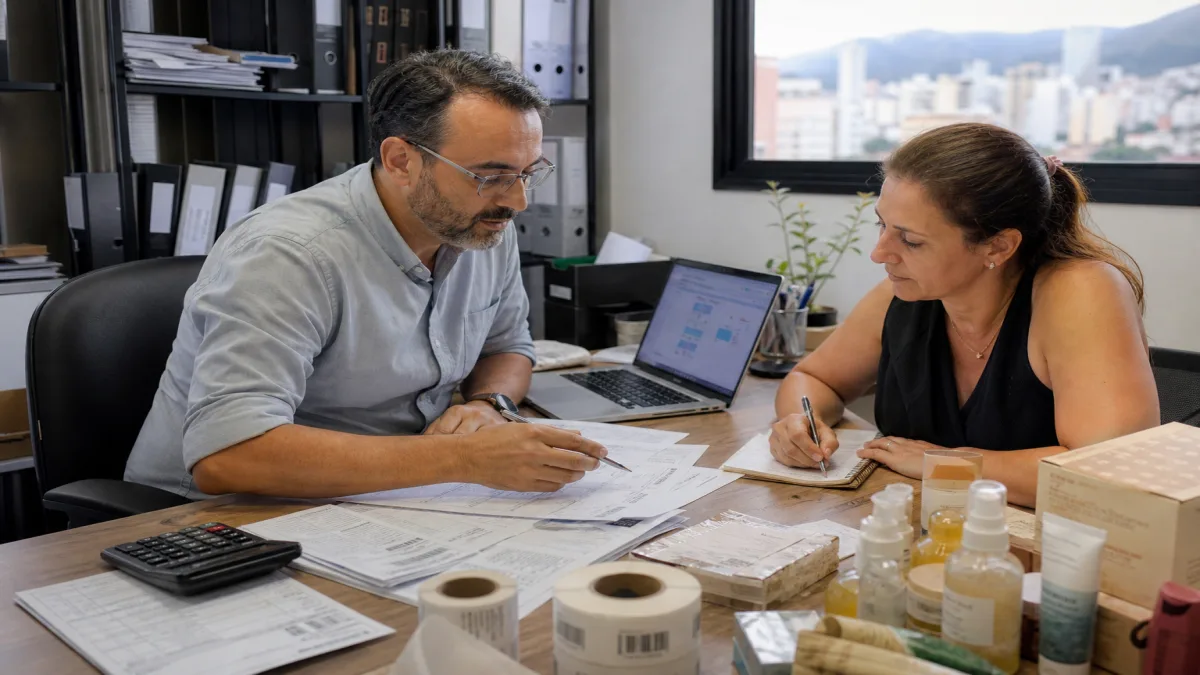 Contabilidade em Belo Horizonte 12 empresário e contador analisando relatórios de contabilidade para comércio em escritório de Belo Horizonte