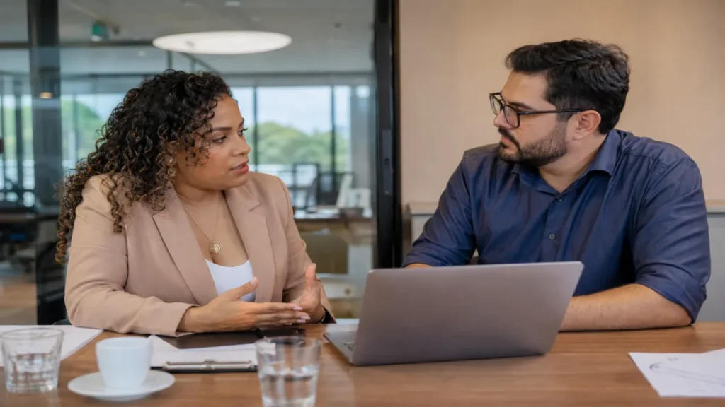 Equipe discutindo qual regime tributário faz sentido para médico autônomo, consultório ou clínica como parte da.
