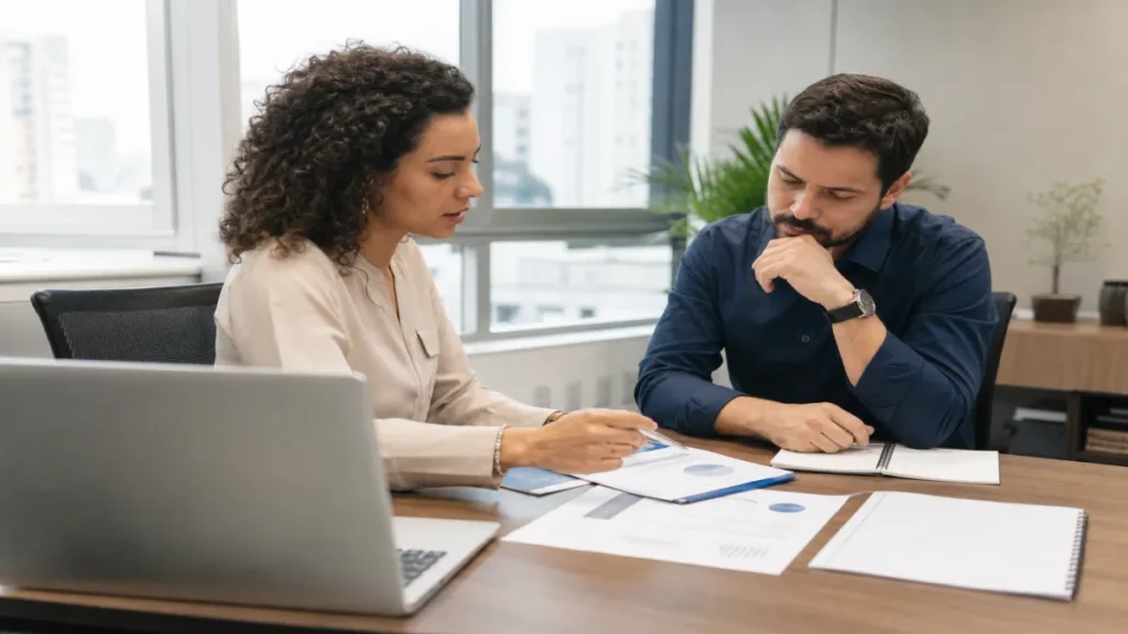 Equipe discutindo sinais práticos de maturidade do fornecedor como parte da estratégia de escritório contábil em BH em.